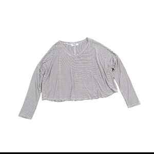 Double Zero womens striped cropped long sleeve top tee medium relaxed stretch